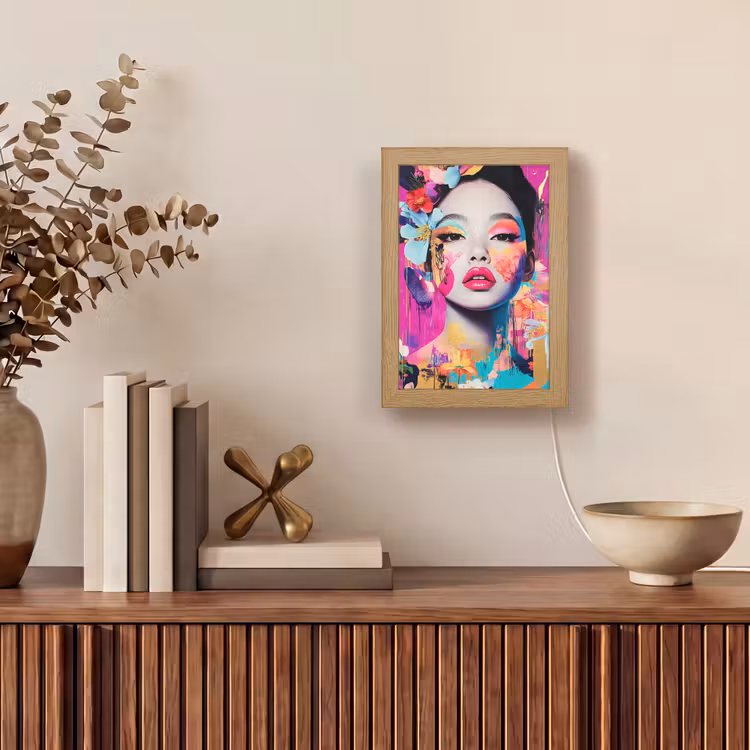 Vrouw - Portret - Abstract - Paars Light Box met kabel (Tafellamp) klein -sfeer2