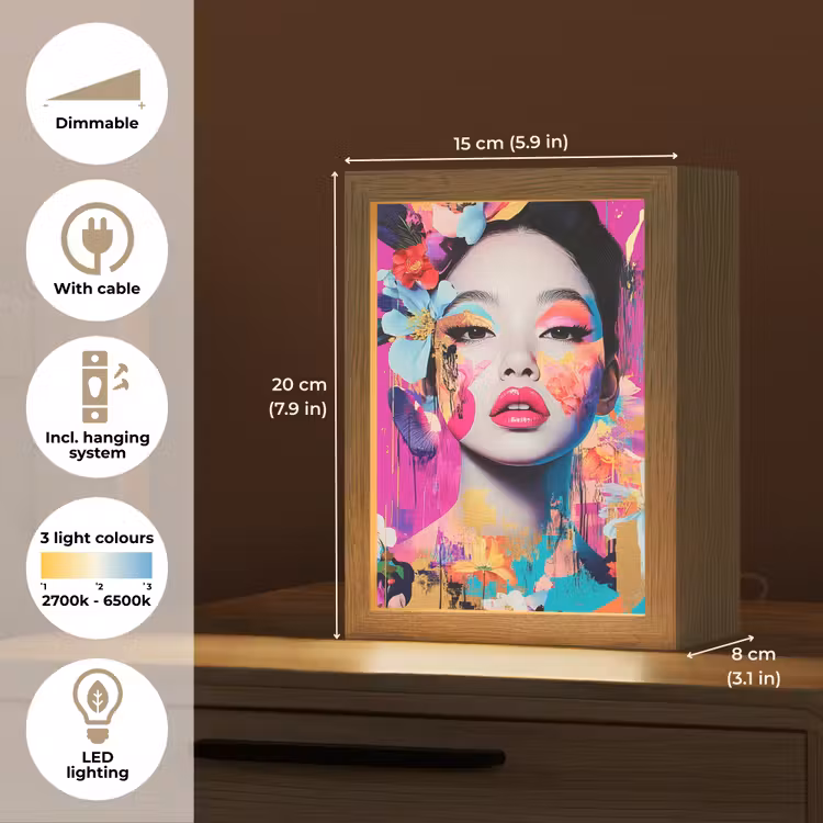 Vrouw - Portret - Abstract - Paars Light Box met kabel (Tafellamp) klein -USP_EN