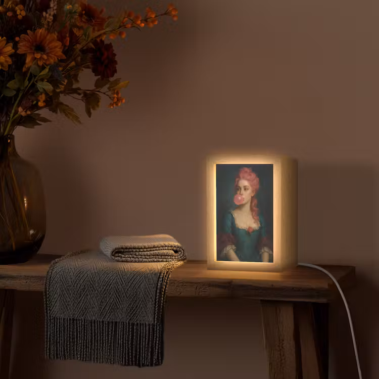 Vrouw - Portret - Kauwgombel Light Box met kabel (Tafellamp) klein -sfeer4