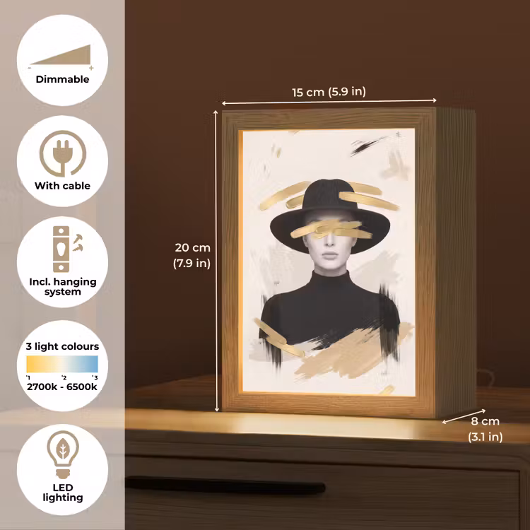 Vrouw - Portret - Modern - Goud - Kunst Light Box met kabel (Tafellamp) klein -USP_EN