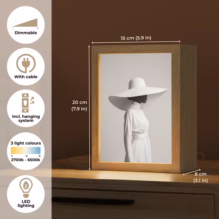 Vrouw - Profiel - Hoed - Zwart - Wit - Minimalistisch Light Box met kabel (Tafellamp) klein -USP_EN