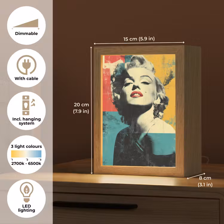 Vrouw - Rode lippen - Abstracte kleurvlakken - Popartuistraling Light Box met kabel (Tafellamp) klein -USP_EN