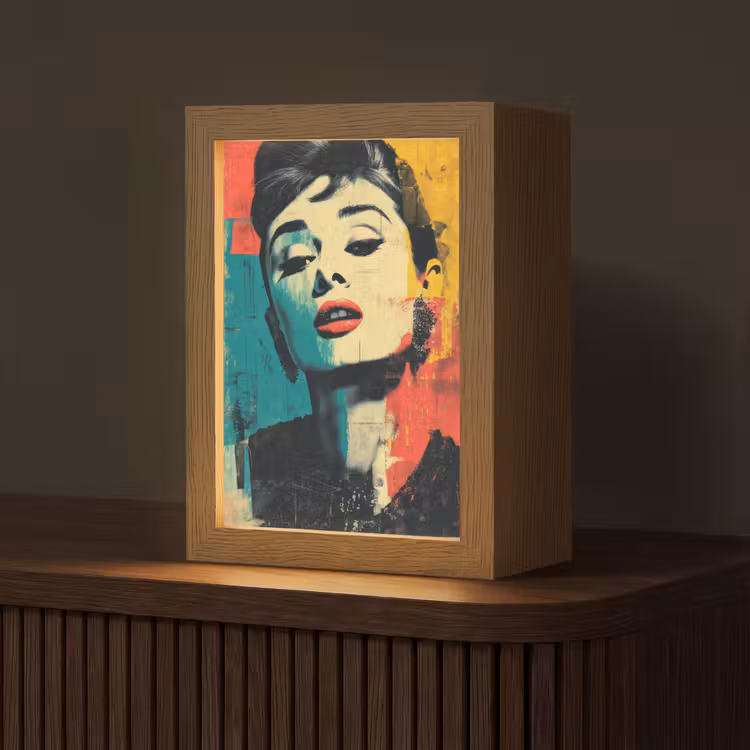 Vrouw - Rode lippen - Expressief - Grafisch Light Box met kabel (Tafellamp) klein -z3d_website