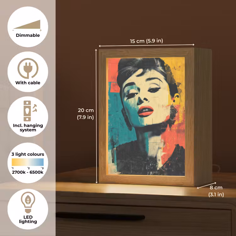 Vrouw - Rode lippen - Expressief - Grafisch Light Box met kabel (Tafellamp) klein -USP_EN