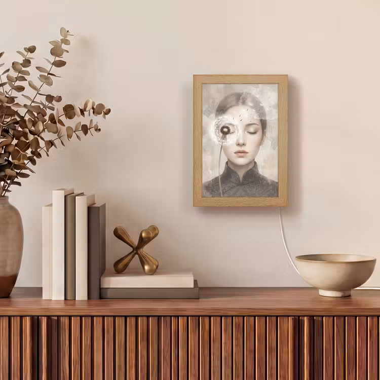 Vrouw - Sereen - Grijs Light Box met kabel (Tafellamp) klein -sfeer2