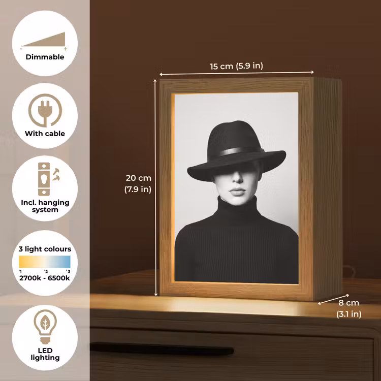 Vrouw - Schaduw - Zwart - Wit - Mysterieus Light Box met kabel (Tafellamp) klein -USP_EN