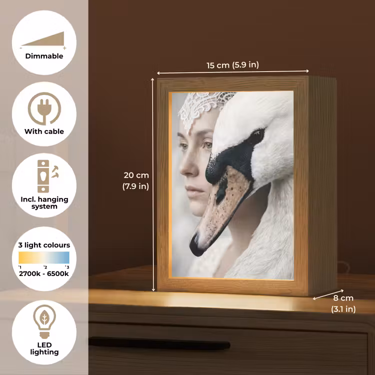 Vrouw - Zwaan - Wit Light Box met kabel (Tafellamp) klein -USP_EN