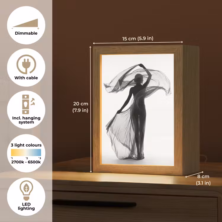 Vrouw - Sluier - Portret - Zwart - Wit - Artistiek Light Box met kabel (Tafellamp) klein -USP_EN