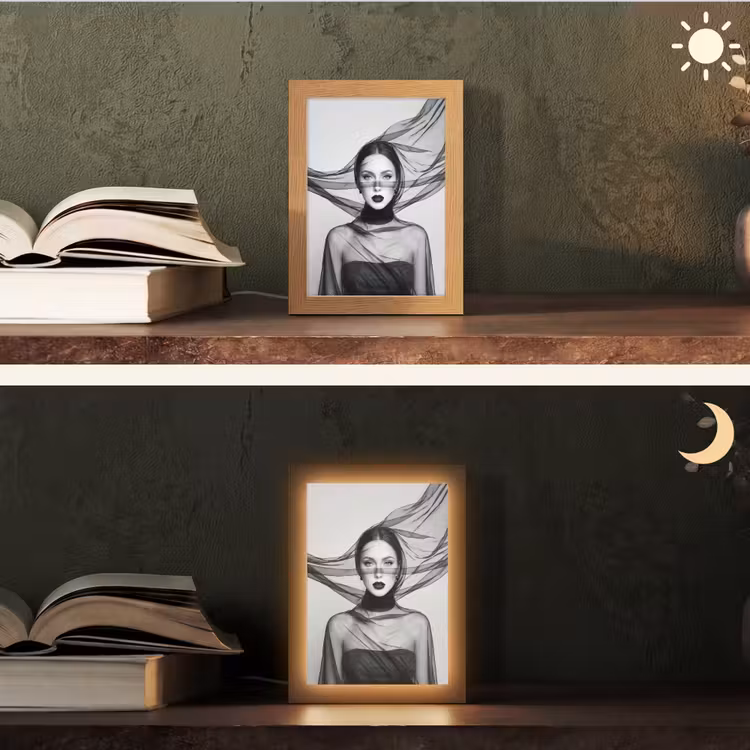 Vrouw - Sluier - Portret - Zwart  - Wit - Elegant Light Box met kabel (Tafellamp) klein -sfeer3