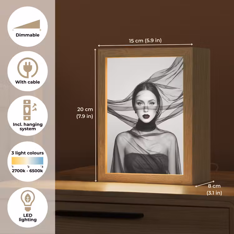 Vrouw - Sluier - Portret - Zwart  - Wit - Elegant Light Box met kabel (Tafellamp) klein -USP_EN