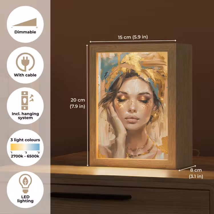 Vrouwen - Portret - Luxe - Goud Light Box met kabel (Tafellamp) klein -USP_EN
