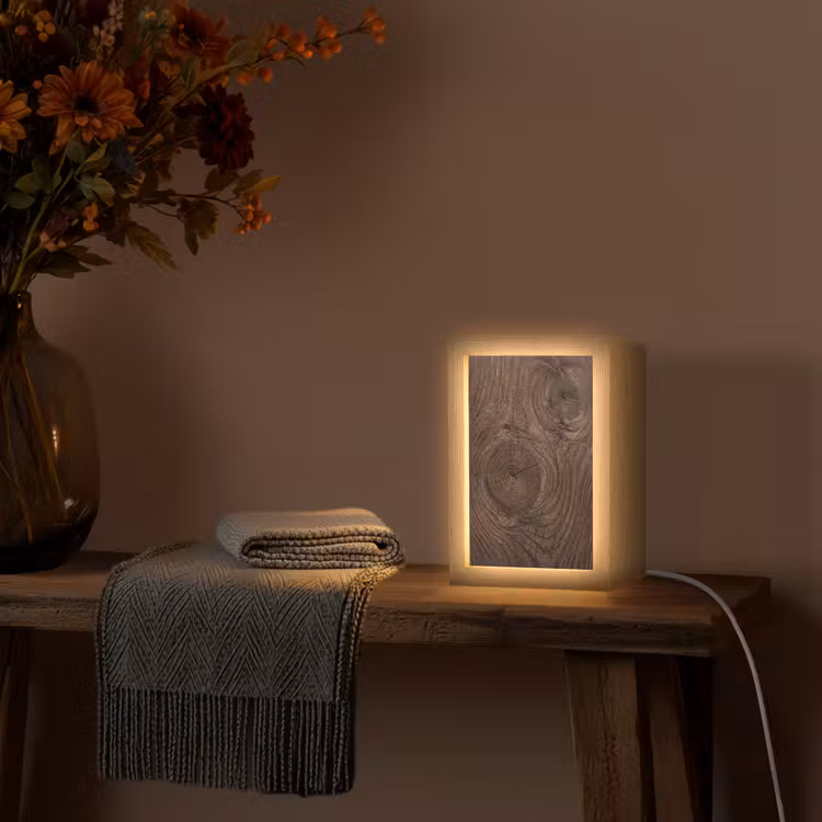 Houtnerf - Textuur - Patroon - Bruin - Rustiek Light Box met kabel (Tafellamp) klein -sfeer4
