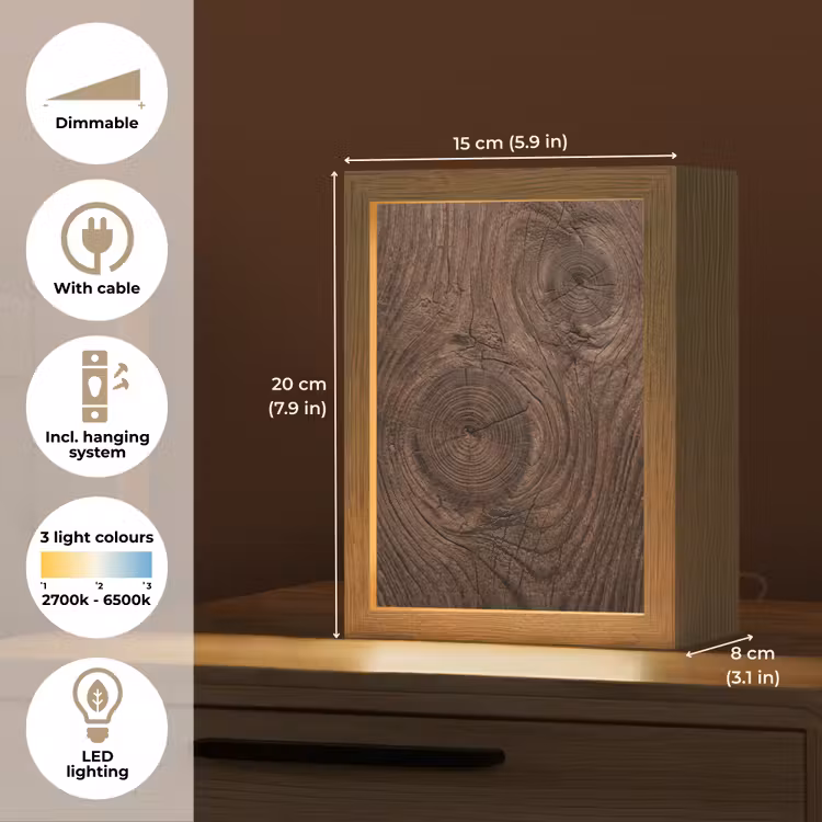 Houtnerf - Textuur - Patroon - Bruin - Rustiek Light Box met kabel (Tafellamp) klein -USP_EN