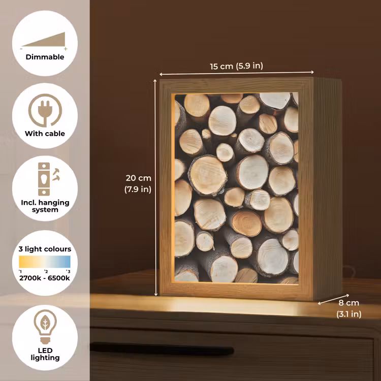 Hout - Boomstammen - Textuur Light Box met kabel (Tafellamp) klein -USP_EN