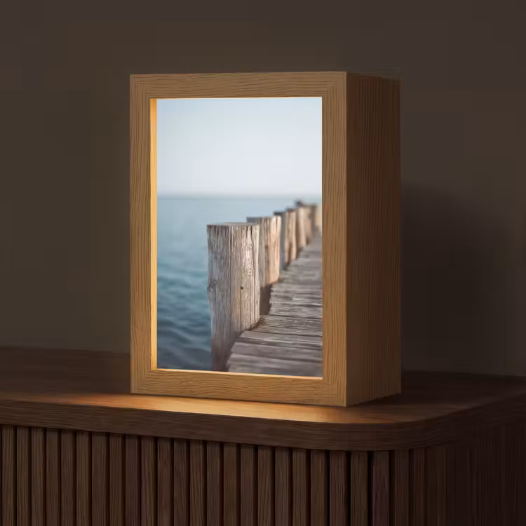 Houten steiger - Helderblauwe lucht Light Box met kabel (Tafellamp) klein -z3d_website