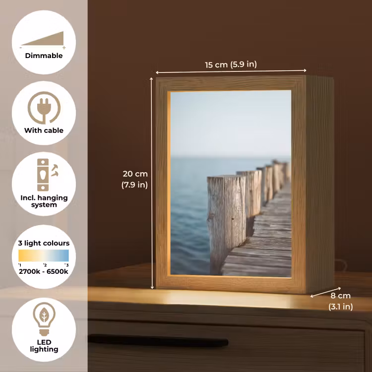 Houten steiger - Helderblauwe lucht Light Box met kabel (Tafellamp) klein -USP_EN
