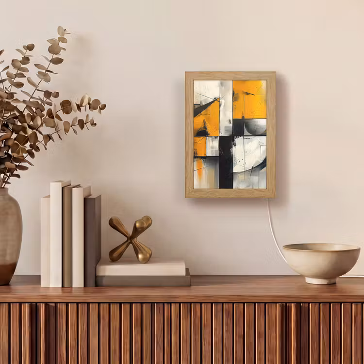 Geel - Abstract - Modern - Vormen Light Box met kabel (Tafellamp) klein -sfeer2