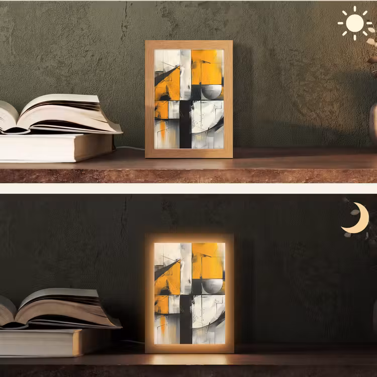 Geel - Abstract - Modern - Vormen Light Box met kabel (Tafellamp) klein -sfeer3