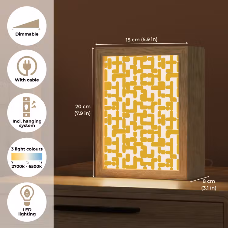 Geel - Beige - Patroon Light Box met kabel (Tafellamp) klein 925 -USP_EN