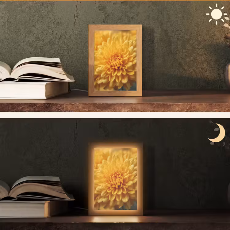Geel - Chrysant - Zachtheid Light Box met kabel (Tafellamp) klein -sfeer3