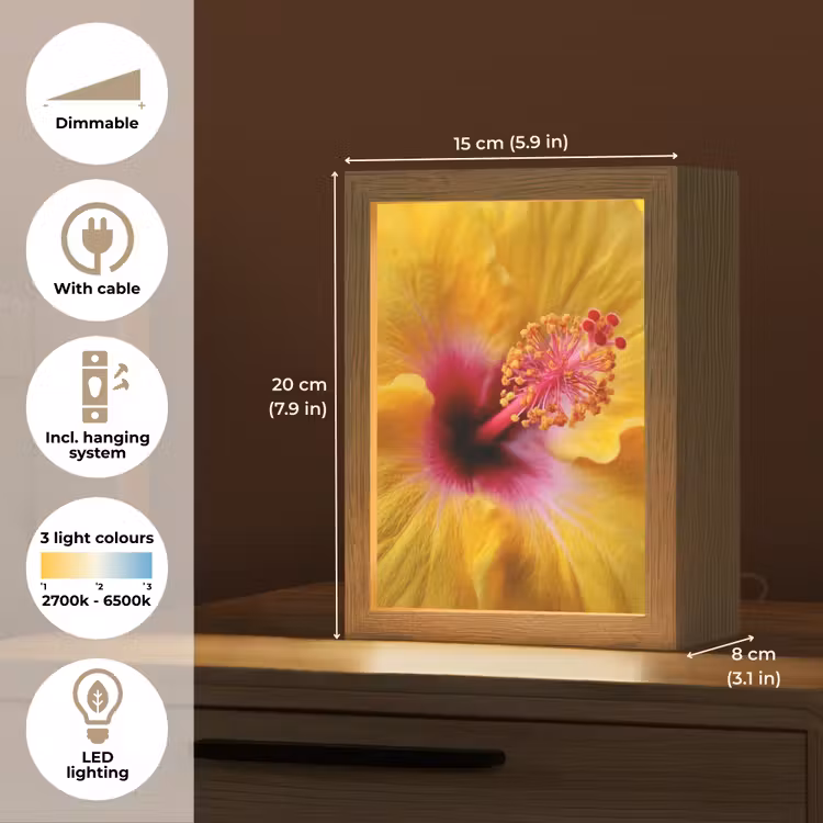 Geel - Hibiscus - Tropisch Light Box met kabel (Tafellamp) klein -USP_EN