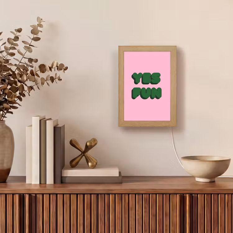 Yes fun - Groen - Roze Light Box met kabel (Tafellamp) klein -sfeer2