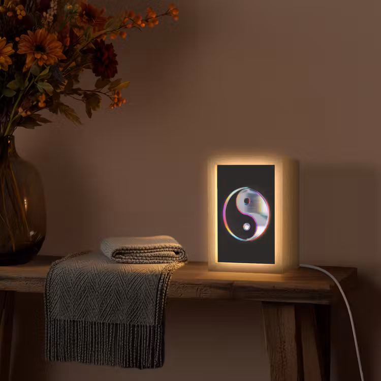 Yin-Yang - Cirkel - Regenboog Light Box met kabel (Tafellamp) klein -sfeer4