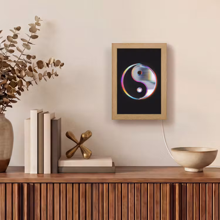 Yin-Yang - Cirkel - Regenboog Light Box met kabel (Tafellamp) klein -sfeer2
