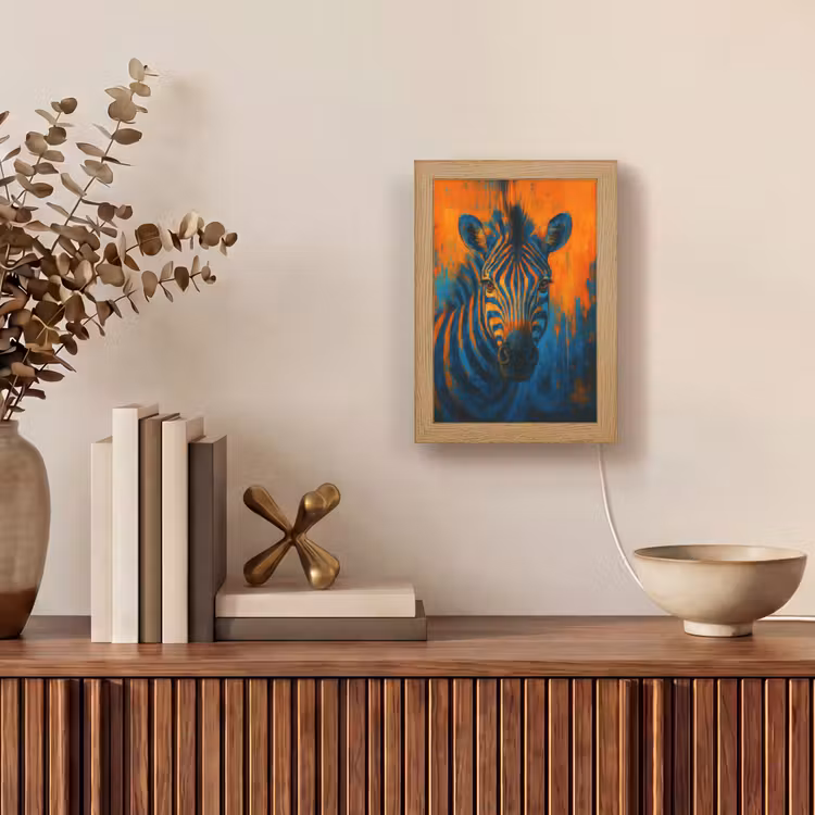 Zebra - Abstract - Blauw Light Box met kabel (Tafellamp) klein -sfeer2