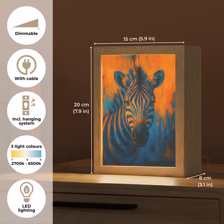 Zebra - Abstract - Blauw Light Box met kabel (Tafellamp) klein -USP_EN
