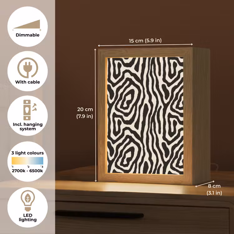 Zebra - Abstract - Zwart Light Box met kabel (Tafellamp) klein 925 -USP_EN