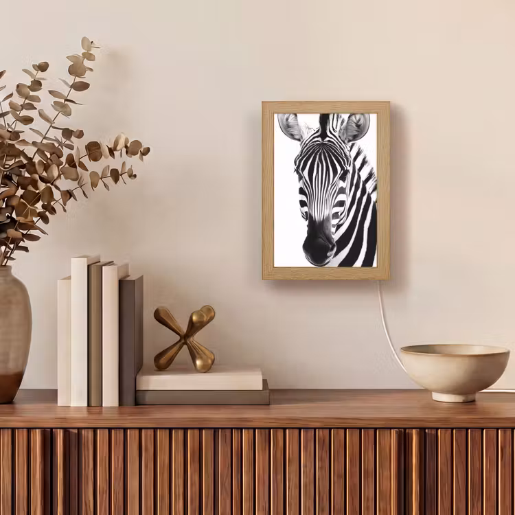 Zebra - Close-up - Zwart - Strepen Light Box met kabel (Tafellamp) klein -sfeer2
