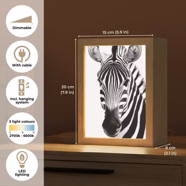 Zebra - Close-up - Zwart - Strepen Light Box met kabel (Tafellamp) klein -USP_EN