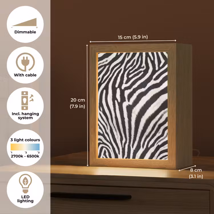 Zebra - Vacht - Klassiek - Zwart - Wit Light Box met kabel (Tafellamp) klein -USP_EN