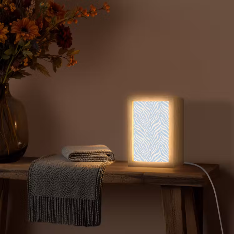 Zebra - Motief - Blauw - Wit Light Box met kabel (Tafellamp) klein 925 -sfeer4