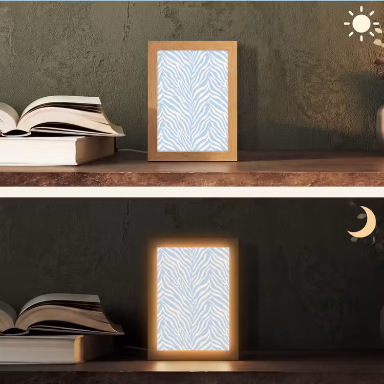 Zebra - Motief - Blauw - Wit Light Box met kabel (Tafellamp) klein 925 -sfeer3