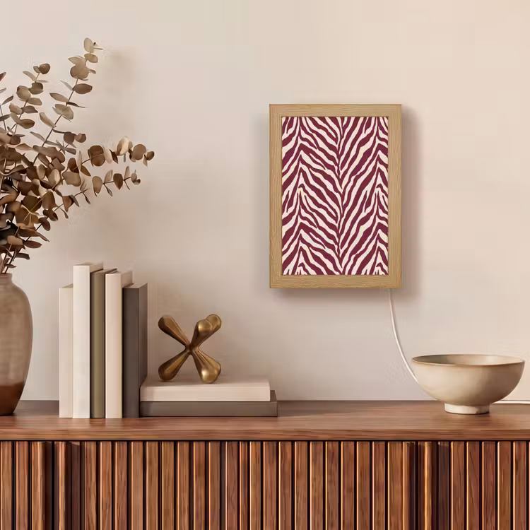 Zebra - Motief - Bordeaux - Rood Light Box met kabel (Tafellamp) klein 925 -sfeer2
