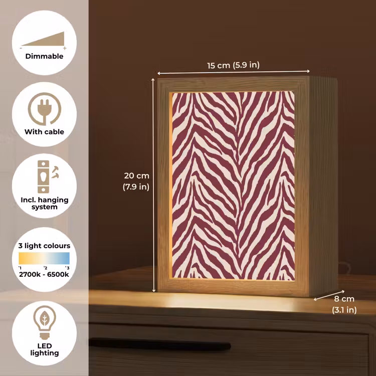 Zebra - Motief - Bordeaux - Rood Light Box met kabel (Tafellamp) klein 925 -USP_EN