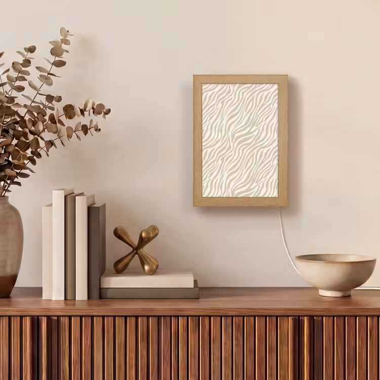 Zebra - Patroon - Beige Light Box met kabel (Tafellamp) klein 925 -sfeer2