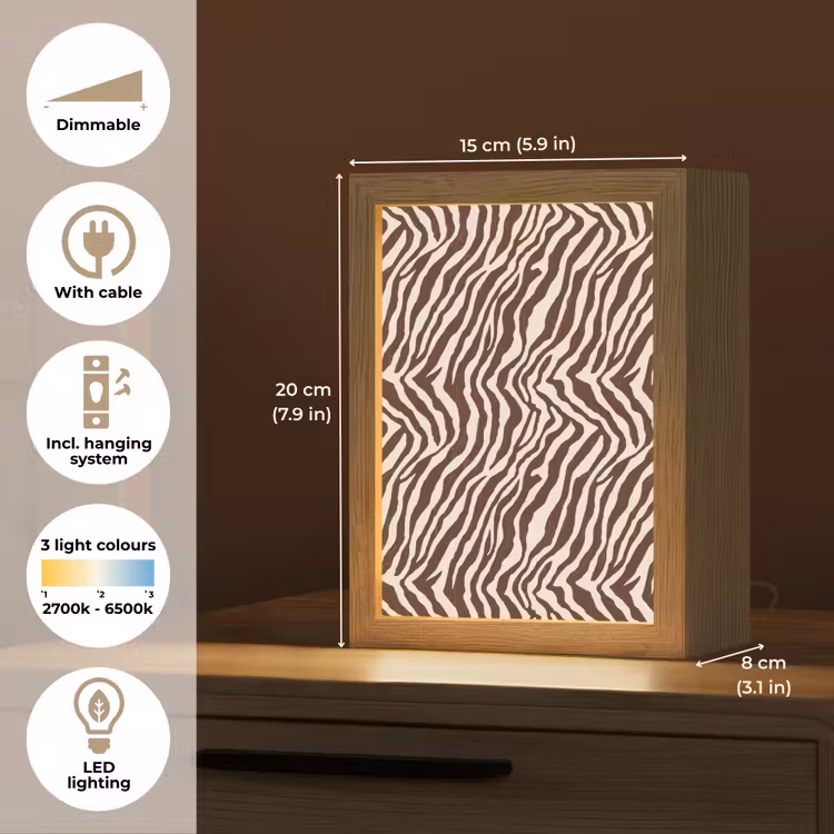 Zebra - Patroon - Zwart - Wit Light Box met kabel (Tafellamp) klein 925 -USP_EN