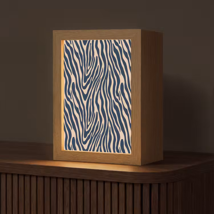 Zebra - Patroon - Blauw - Beige Light Box met kabel (Tafellamp) klein 925 -z3d_website