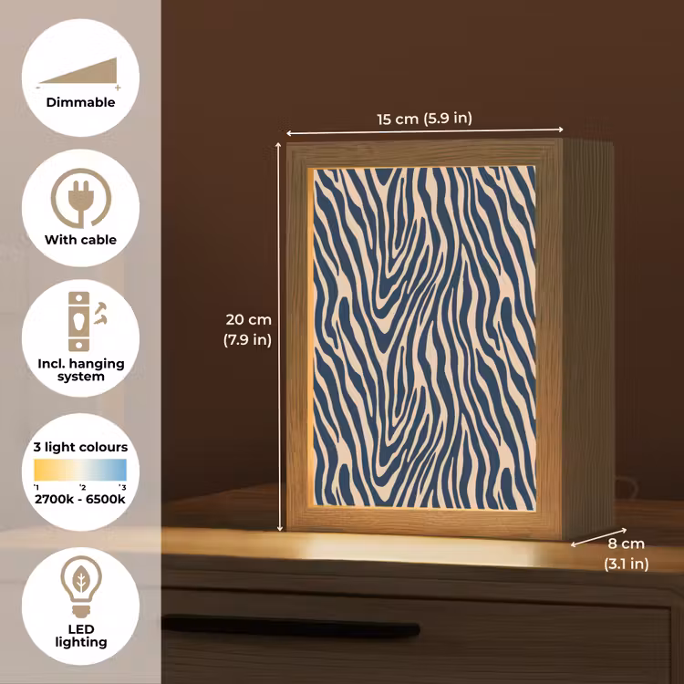 Zebra - Patroon - Blauw - Beige Light Box met kabel (Tafellamp) klein 925 -USP_EN