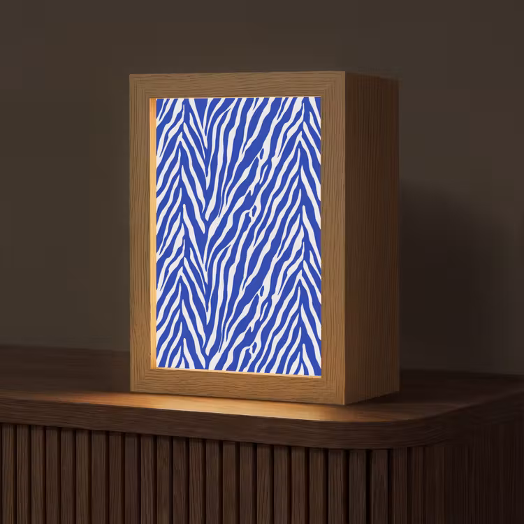 Zebra - Patroon - Kobalt - Blauw Light Box met kabel (Tafellamp) klein 925 -z3d_website
