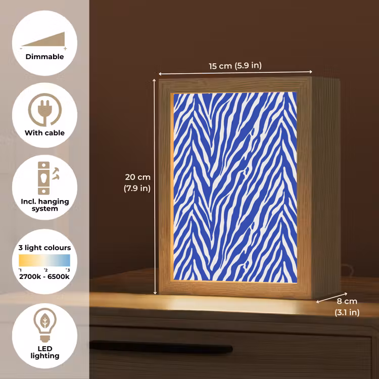 Zebra - Patroon - Kobalt - Blauw Light Box met kabel (Tafellamp) klein 925 -USP_EN