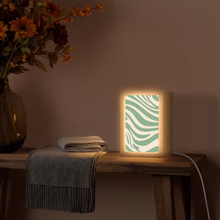 Zebrapatroon - Groen - Retro Light Box met kabel (Tafellamp) klein -sfeer4