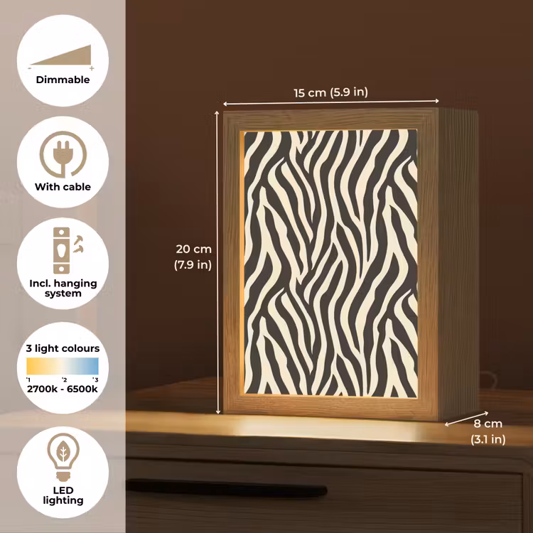 Zebra - Print - Klassiek - Zwart Light Box met kabel (Tafellamp) klein 925 -USP_EN
