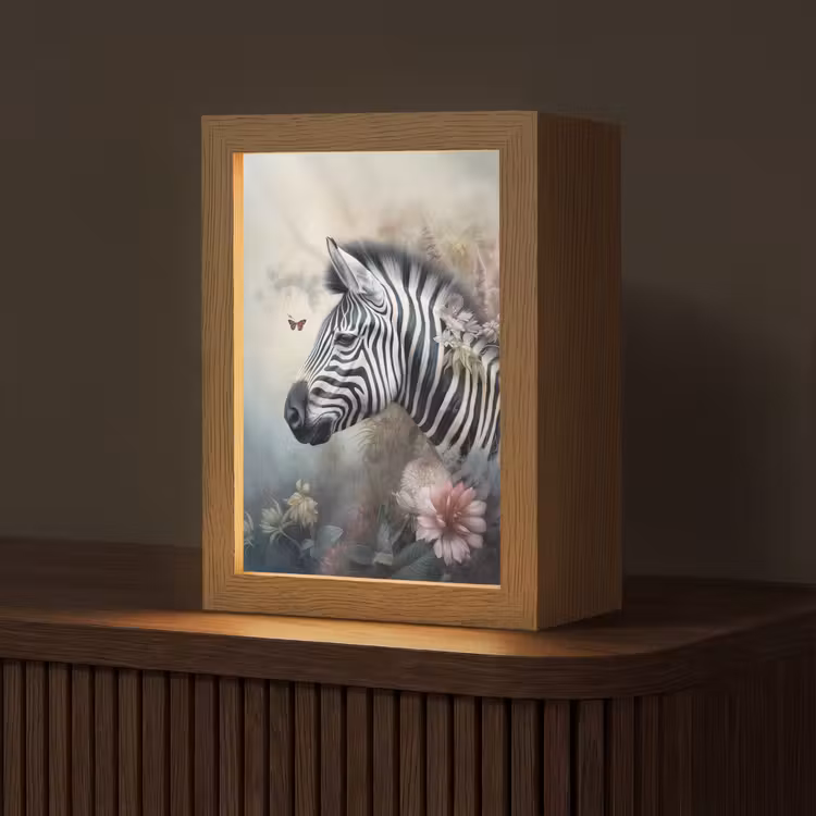 Zebra - Wilde dieren - Vlinder - Bloemen Light Box met kabel (Tafellamp) klein -z3d_website