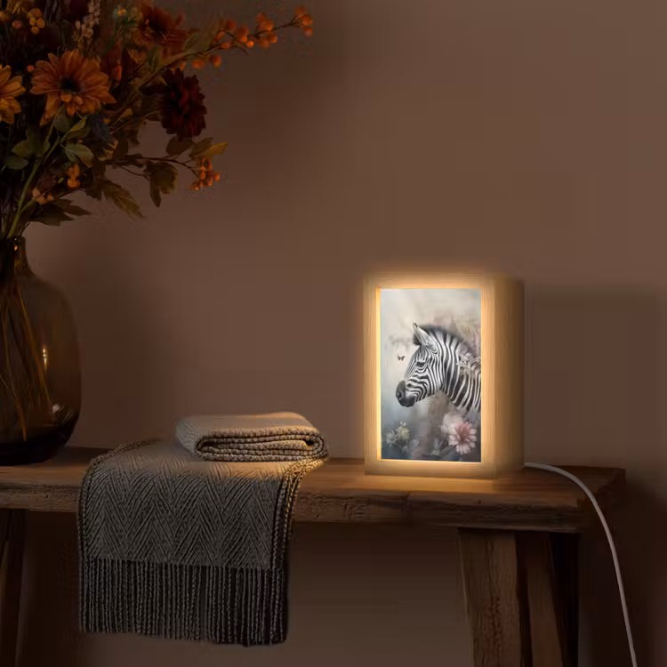 Zebra - Wilde dieren - Vlinder - Bloemen Light Box met kabel (Tafellamp) klein -sfeer4