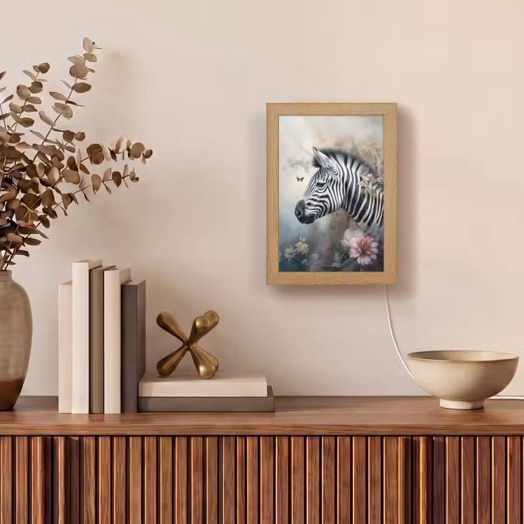 Zebra - Wilde dieren - Vlinder - Bloemen Light Box met kabel (Tafellamp) klein -sfeer2