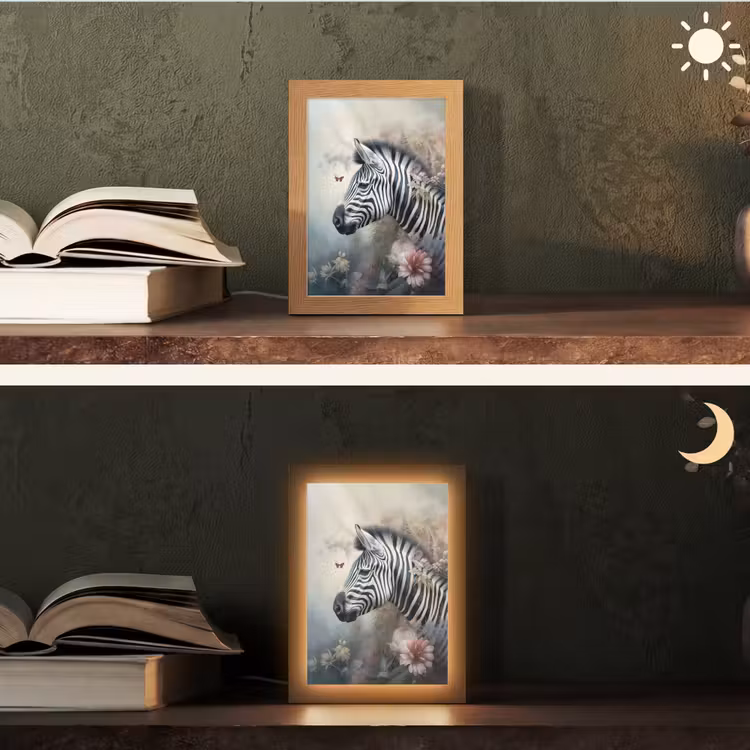 Zebra - Wilde dieren - Vlinder - Bloemen Light Box met kabel (Tafellamp) klein -sfeer3